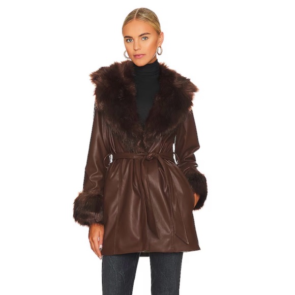 Show Me Your MuMu Penny Lane Faux Leather Jacket in Chocolate - Picture 2 of 7